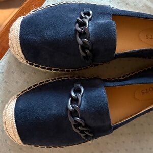 TALBOTS Hadley Chain Suede Platform‎ Espadrille Loafers in Navy Size 6.5